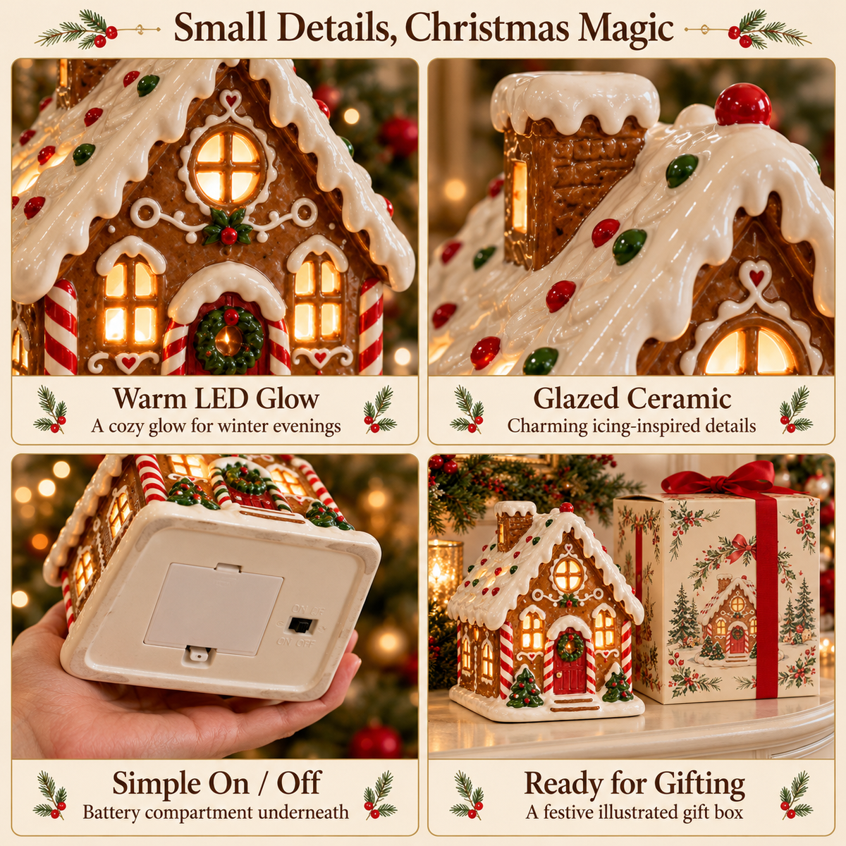 Gingerbread Cottage Lantern – Lighted Christmas Tabletop Decoration