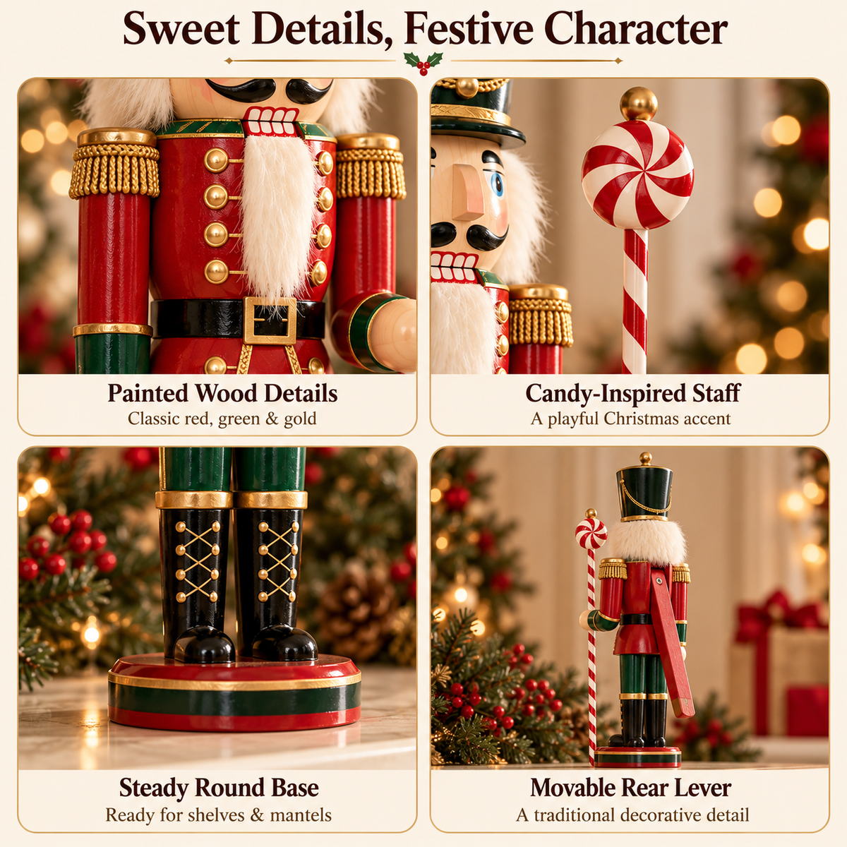 Nutcracker Candy Guard Christmas Decoration with Peppermint Staff