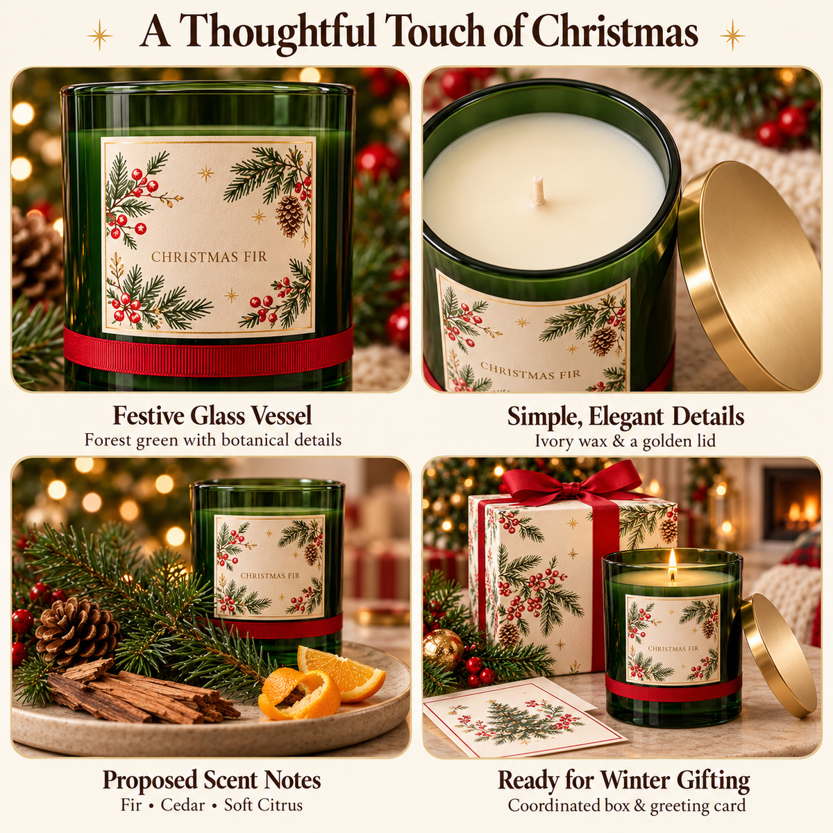 Christmas Fir Candle in Green Glass Jar