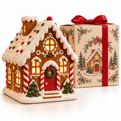 Gingerbread Cottage Lantern – Lighted Christmas Tabletop Decoration