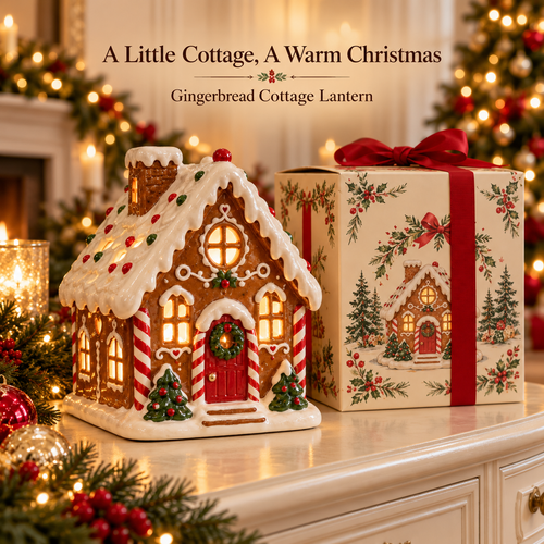 Gingerbread Cottage Lantern – Lighted Christmas Tabletop Decoration