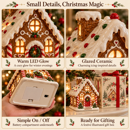 Gingerbread Cottage Lantern – Lighted Christmas Tabletop Decoration