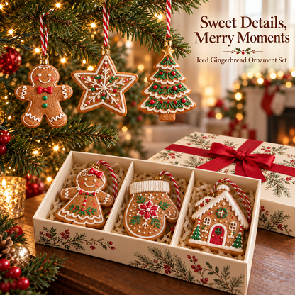 Iced Gingerbread Ornament Set – 6-Piece Christmas Tree Decorations