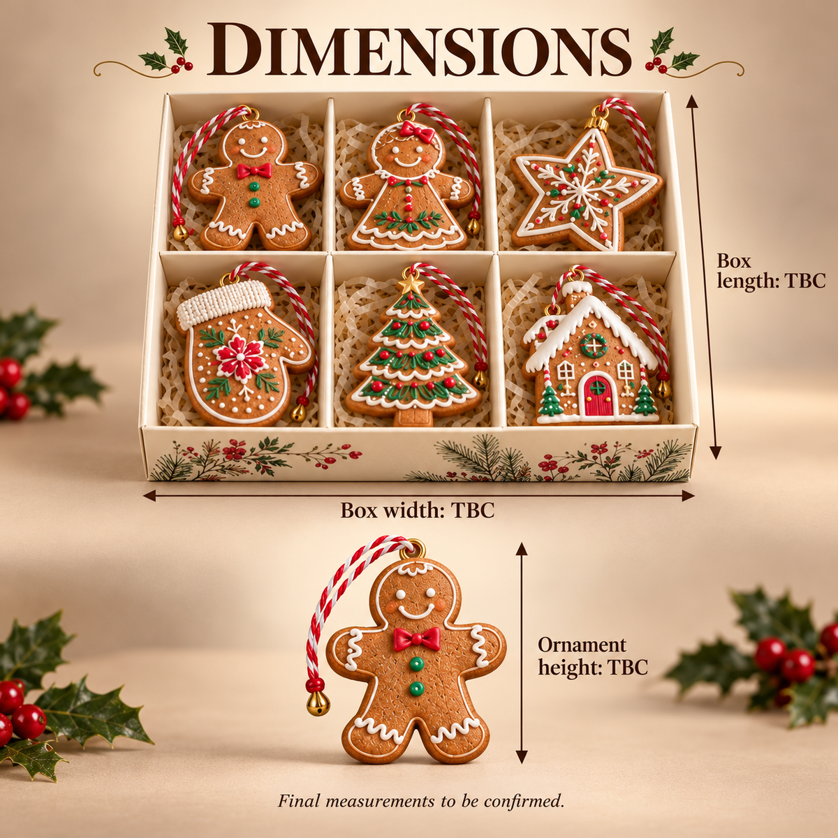 Iced Gingerbread Ornament Set – 6-Piece Christmas Tree Decorations