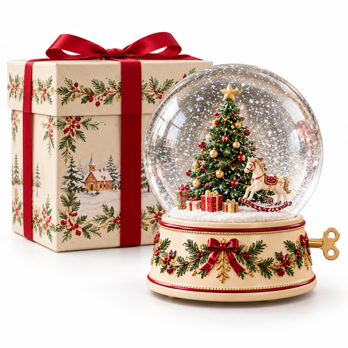 Christmas Tree Snow Globe with Festive Decorative Base