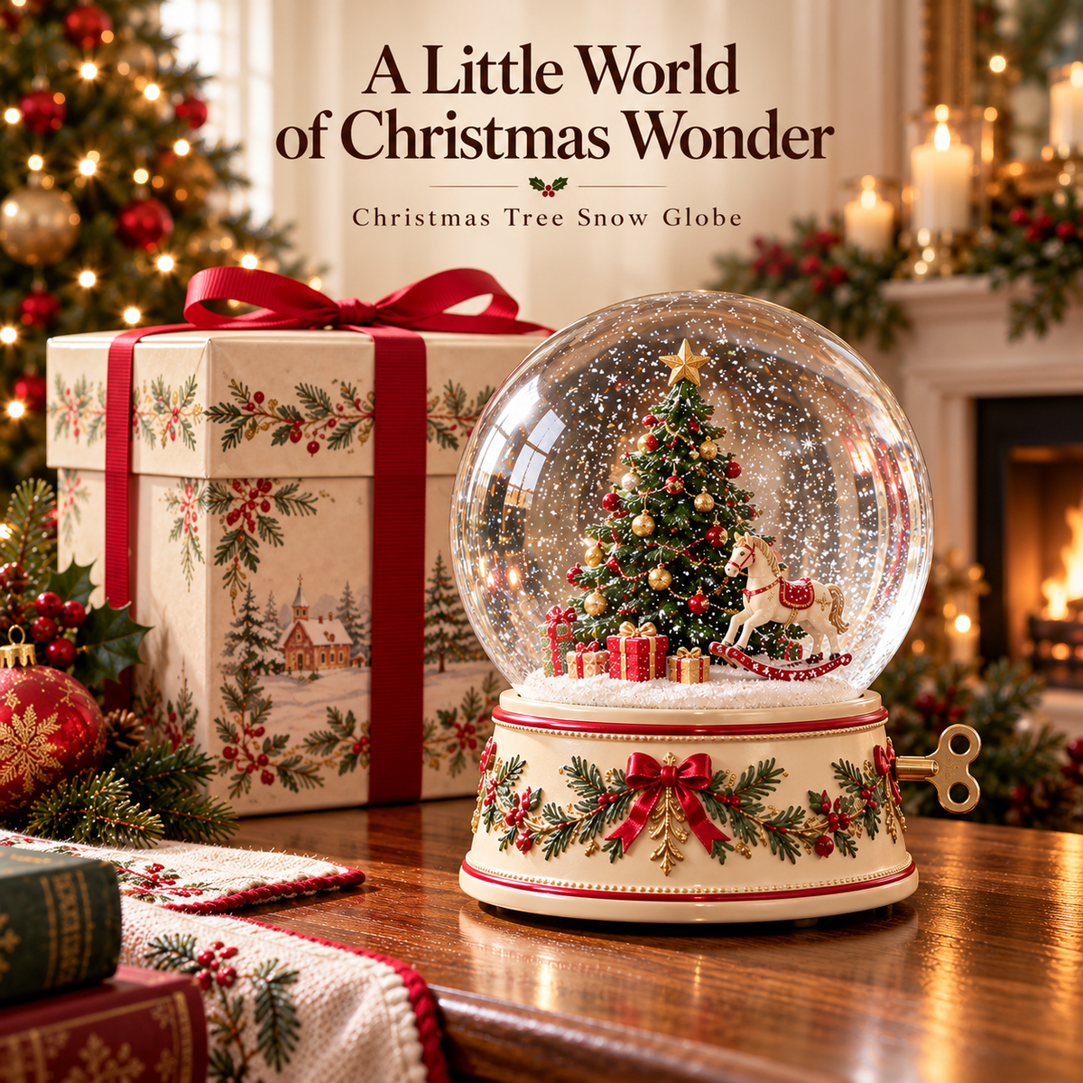Christmas Tree Snow Globe with Festive Decorative Base