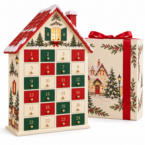 Christmas Village Advent House with 24 Numbered Drawers