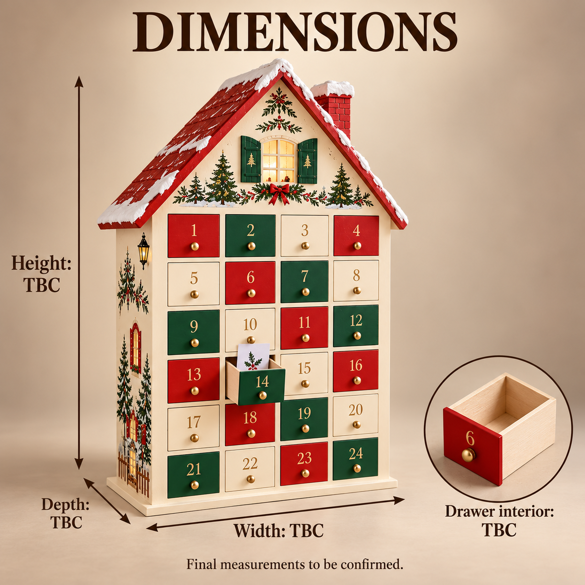 Christmas Village Advent House with 24 Numbered Drawers