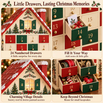 Christmas Village Advent House with 24 Numbered Drawers