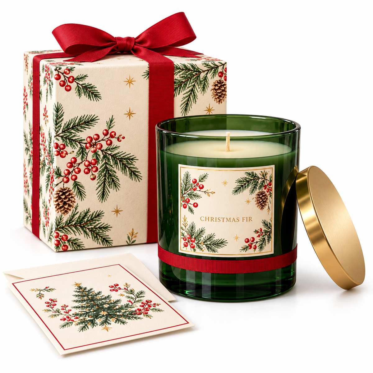 Christmas Fir Candle in Green Glass Jar