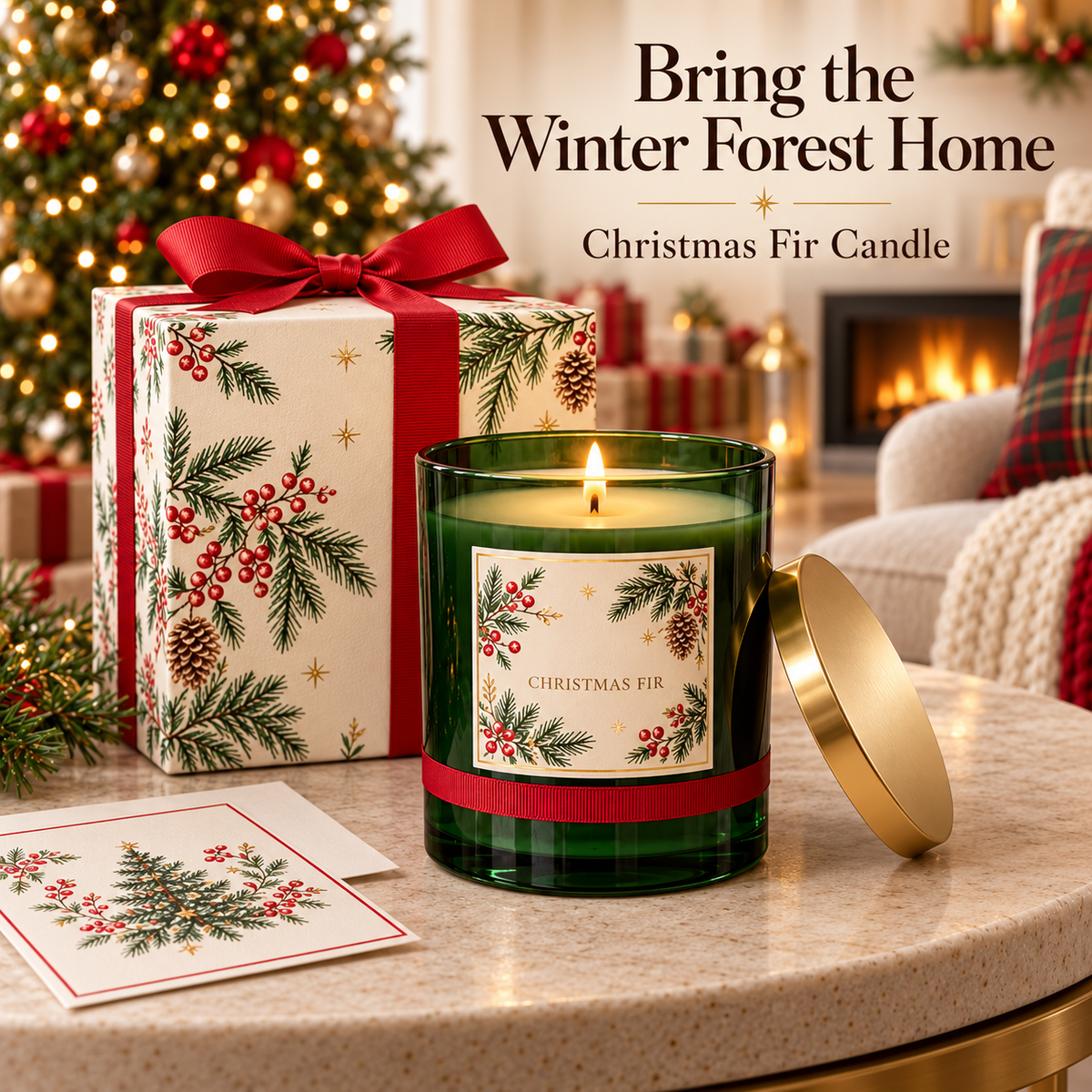 Christmas Fir Candle in Green Glass Jar