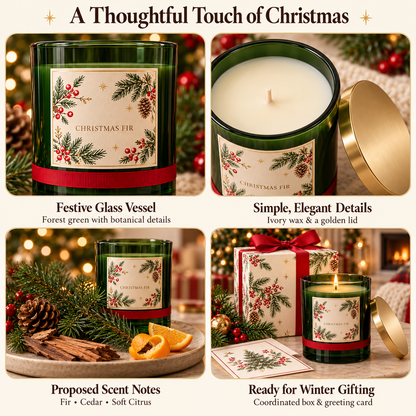 Christmas Fir Candle in Green Glass Jar